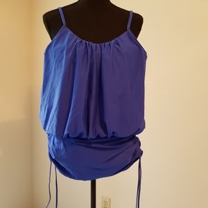 Super flattering blouson swim top!